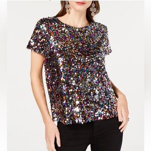 INC International Concepts Women Holiday Multi Color Sequin Top Size Small
